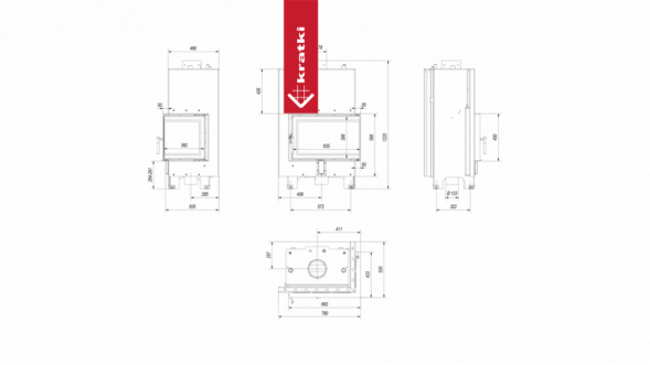 Топка с теплообменником Kratki PRO MBM/PW/10/P/BS/W угловое стекло справа