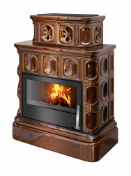 Изразцовая печь KARELIE P OX, кафельный цоколь, вставка СТАЛЬНАЯ