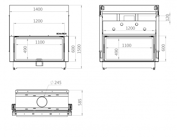 Каминная топка двойная 120x60 C G Echa Tech